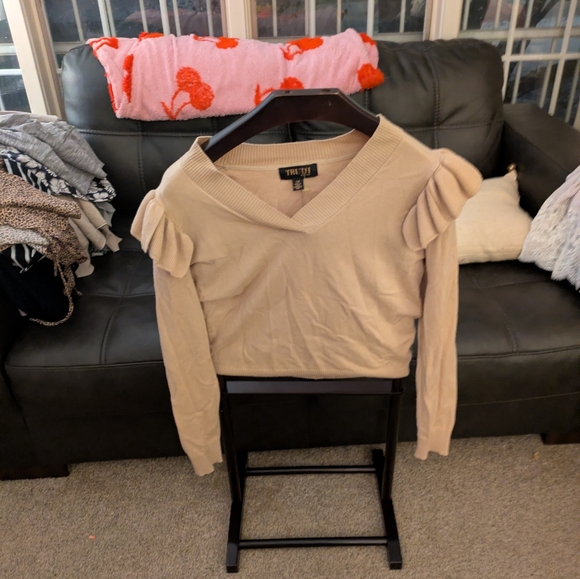 Tan Ruffled Sweater - Picture 3 of 6